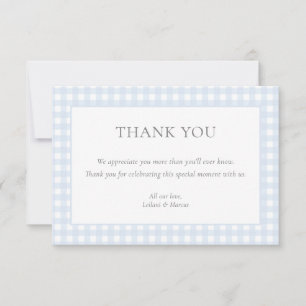Pale Blue Gingham Classic Boys Baby Shower Thank You Card