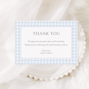 Pale Blue Gingham Classic Boys Baby Shower Thank You Card