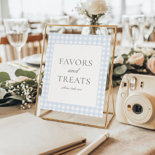 Pale Blue Gingham Classic Favours & Treats Sign