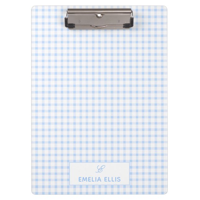 Pale Blue Gingham Classic Monogram  Clipboard (Front)