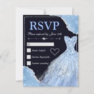 Pale Blue Glitter Glam Waves & Dress Sweet 16 RSVP Card