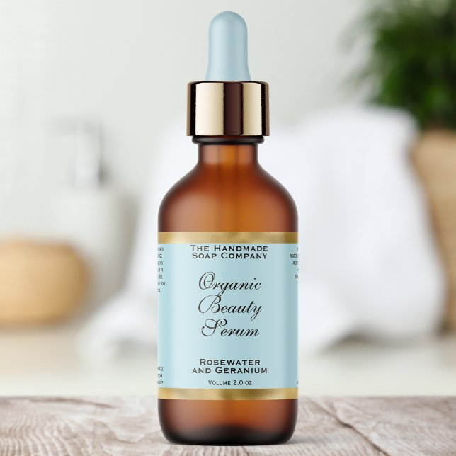 Pale Blue & Gold Cosmetics Dropper Bottle Label (Creator Uploaded)
