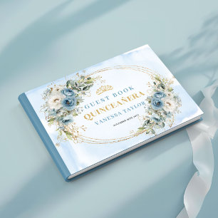 Pale Blue Gold Eucalyptus Boho Guest Book Quince