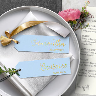 Pale Blue Gold Foil 8 Wedding Place Name Tags Holiday Card