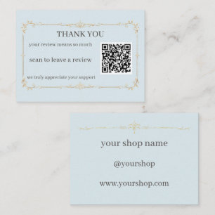 Pale Blue Gold Small Business Thank You Review QR Enclosure Card