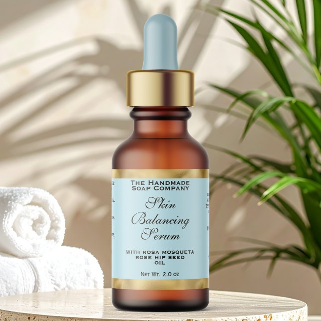 Pale Blue & Gold Small Dropper Bottle Label  (Creator Uploaded)
