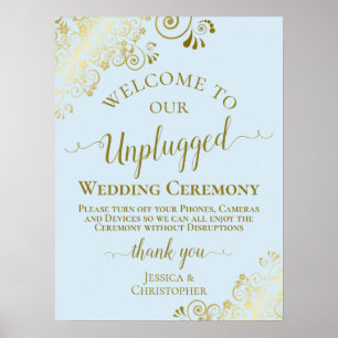 Pale Blue & Gold Unplugged Wedding Ceremony Poster