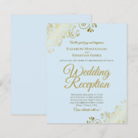 Pale Blue & Gold Wedding Reception BUDGET Invite