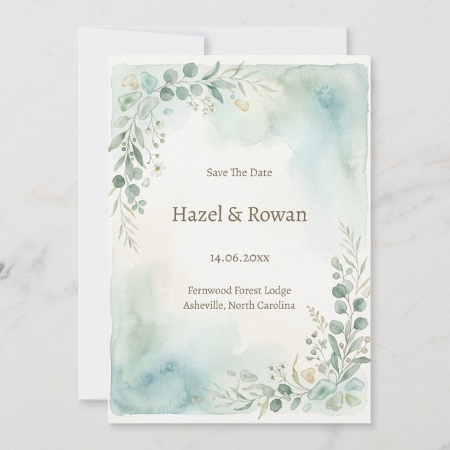 Pale Blue Green Eucalyptus Save the Date Invitation (Front)