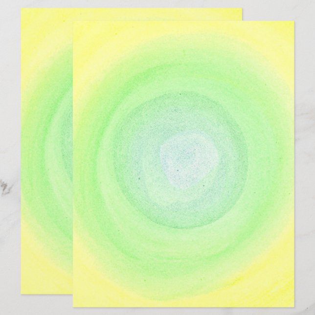 Pale Blue Green Sphere on Yellow Watercolor, Paper (Front/Back)
