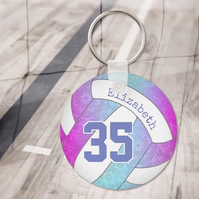 pale blue hot pink personalized girly volleyball key ring (Creator Uploaded)