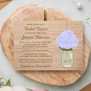 Pale Blue Hydrangea & Mason Jar Bridal Shower Invitation