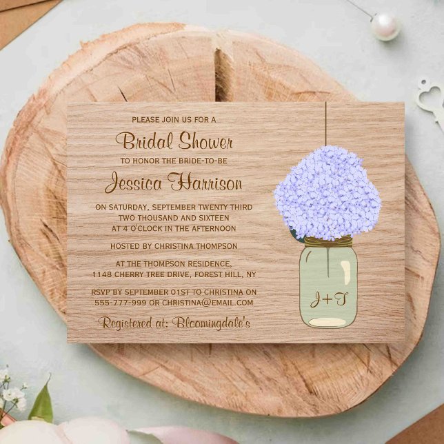 Pale Blue Hydrangea & Mason Jar Bridal Shower Invitation (Creator Uploaded)