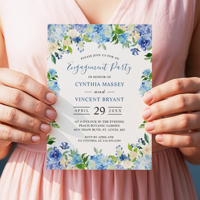 Pale Blue Hydrangeas Floral Engagement Party Invitation (Creator Uploaded)