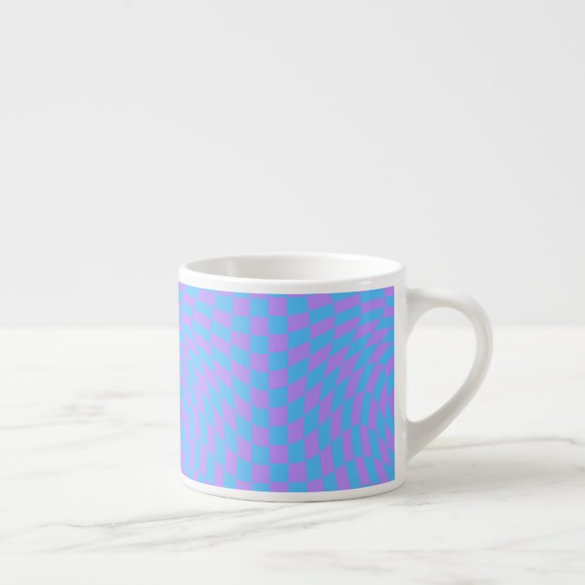 Pale Blue & Lavender Waved Chequered Pattern      Espresso Cup (Right)