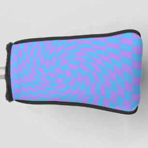 Pale Blue & Lavender Waved Chequered Pattern Golf Head Cover