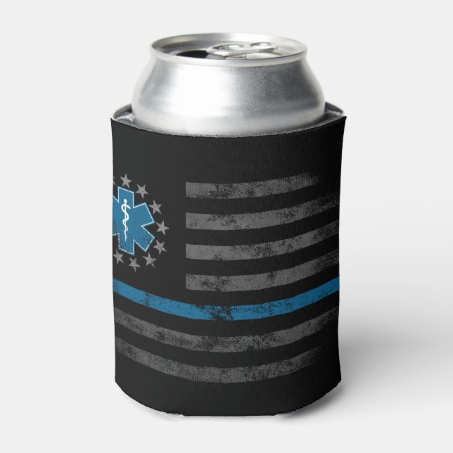 PALE BLUE LINE EMT EMS Betsy Ross American Flag Can Cooler (Can Front)