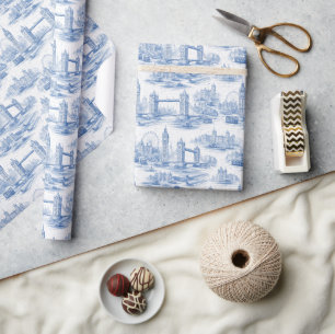 Pale Blue London Architectural Blueprint Wrapping Paper