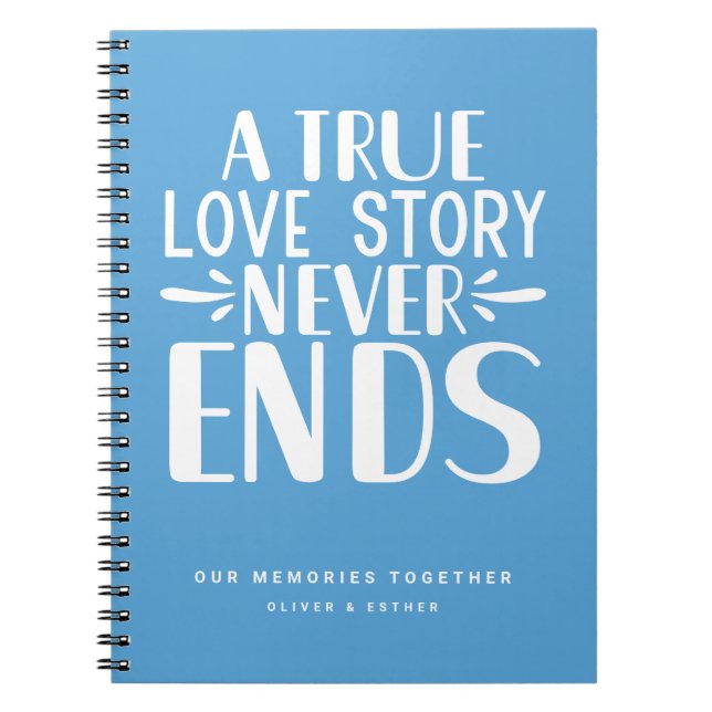 Pale Blue Love Story Never Ends Keepsake Notebook (Front)