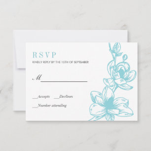 Pale Blue Magnolia Flowers Bloom Wedding RSVP Card