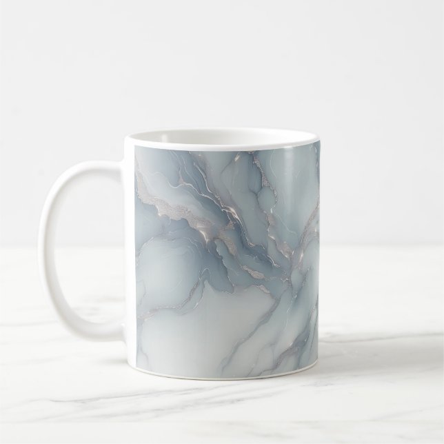 Pale Blue Marble Mug with Silver Veins (Left)