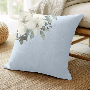 Pale Blue Modern Farmhouse Delicate Floral  Cushion