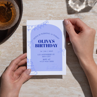 Pale Blue Modern Sweet 16 Birthday for Girl Invitation