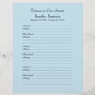 Pale Blue or Your Colour Memorial Book Filler Page