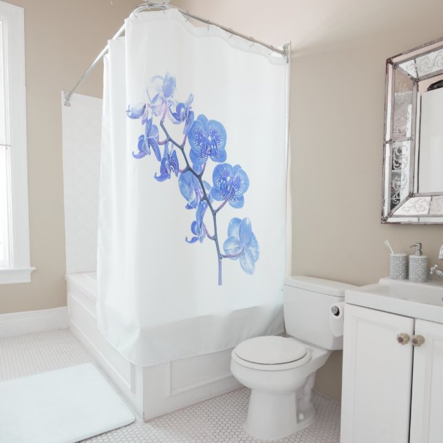 Pale Blue Orchid Spray Shower Curtain (In Situ)