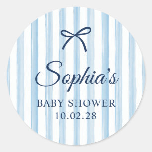 Pale Blue Painted Stripes Baby Shower Photo Classic Round Sticker