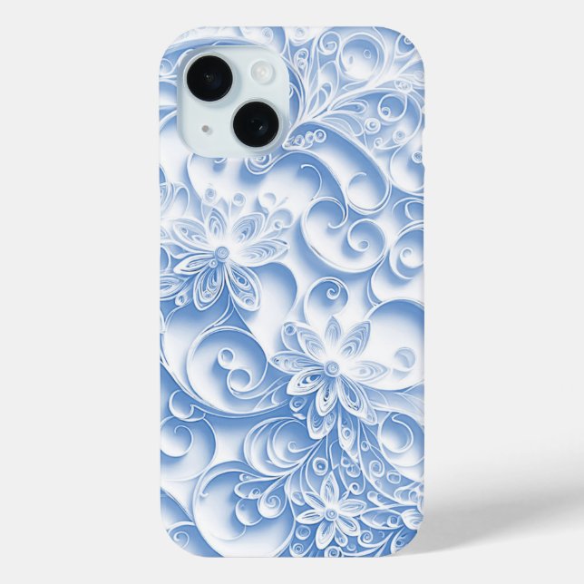 Pale Blue Paper Quilling Daisy Design Case-Mate iPhone Case (Back)