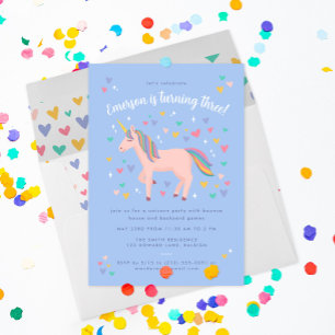 Pale Blue Pastel Rainbow Unicorn Birthday Party Invitation