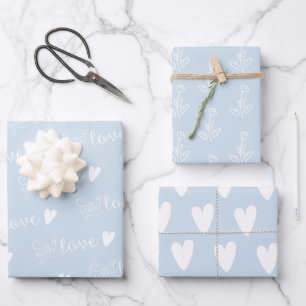 Pale Blue Patterned With Love Wrapping Paper Sheet