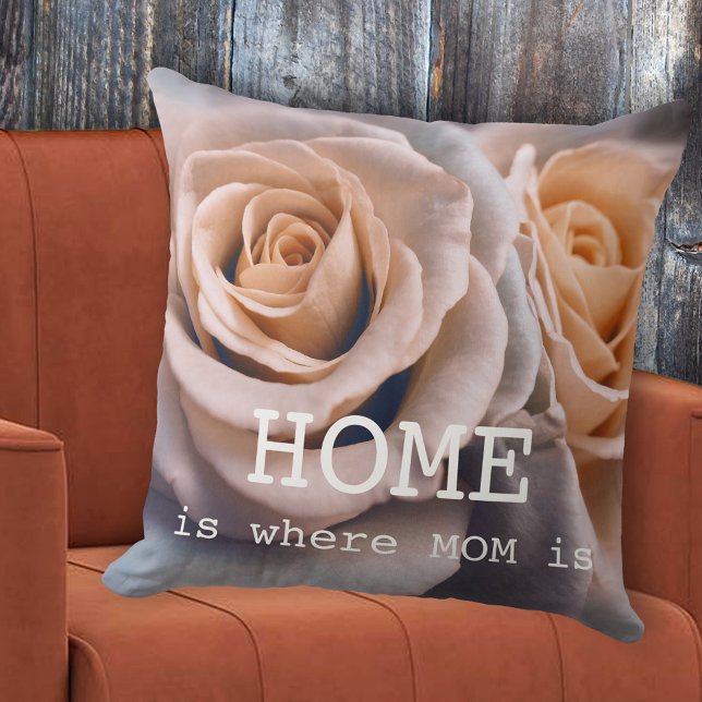 Pale Blue Peach Roses Mother's Day Pillow (A lovely design pillow featuring two roses in peach with a touch of soft pale blue grey)