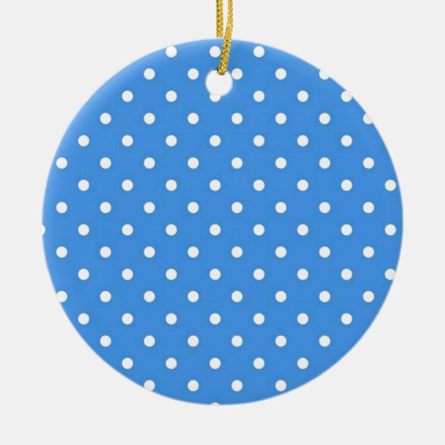 Pale Blue Polka  Dot Art Ceramic Tree Decoration (Front)
