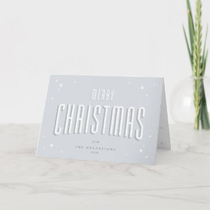 Pale Blue Retro Stars Merry Christmas Photo Holiday Card