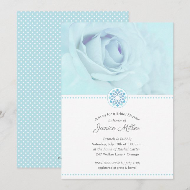 Pale Blue Rose Floral Bridal Shower Invitations (Front/Back)