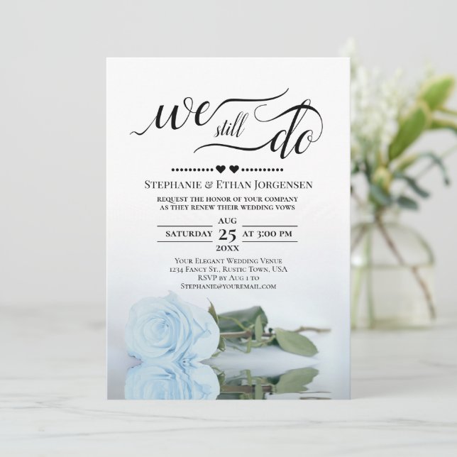 Pale Blue Rose We Still Do Wedding Vow Renewal Invitation (Standing Front)