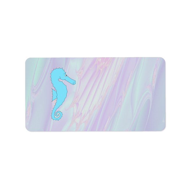 Pale Blue Seahorse on Background of Pastel Colours Label (Front)