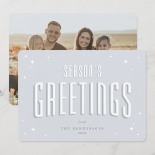 Pale Blue Season's Greetings Retro Stars Photo Holiday Card