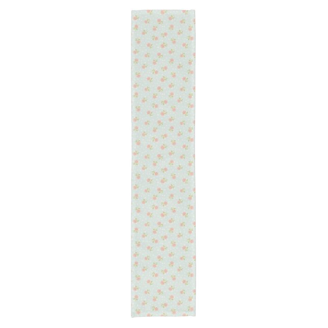 pale blue shabby chic polka dot white pink floral short table runner (Front)