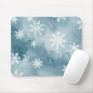 Pale Blue Snowflakes Watercolor Winter Mouse Pad