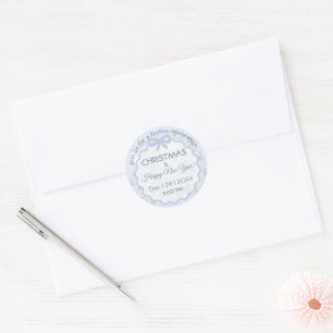 Pale Blue Stripes Bow Christmas Save The Date Classic Round Sticker