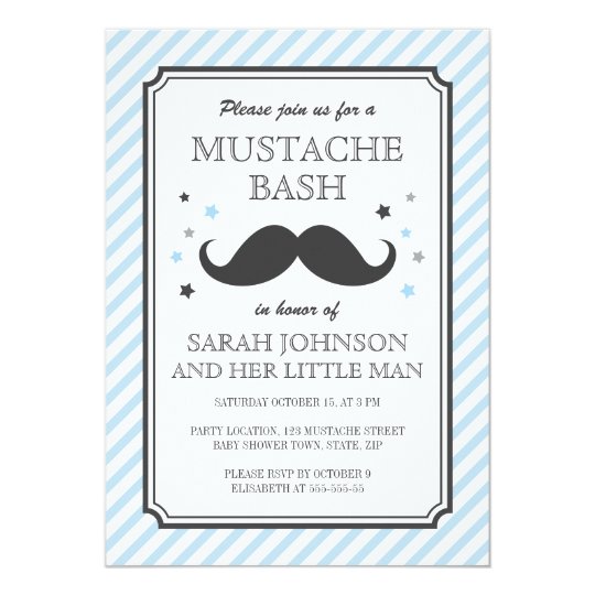Pale blue stripes little man moustache baby shower card