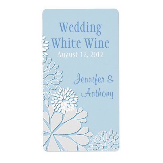 Pale Blue Stylish Chrysanthemum Wedding Mini Wine Shipping Label