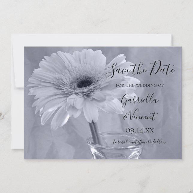 Pale Blue Tinted Daisy Wedding Save the Date (Front)