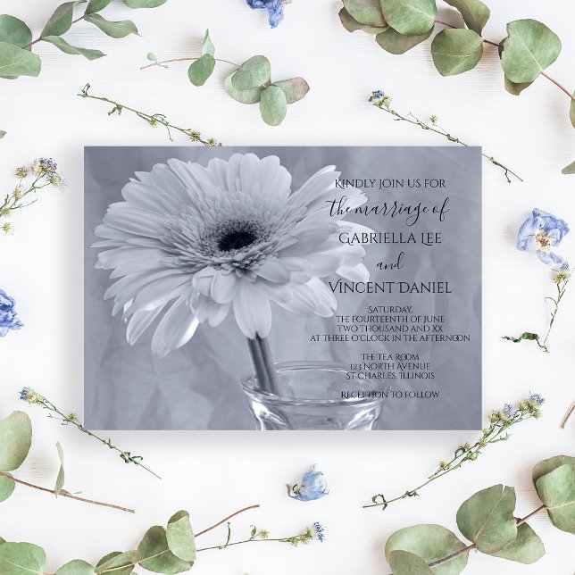 Pale Blue Tinted Gerber Daisy Flower Wedding Invitation (Creator Uploaded)