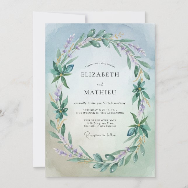 Pale Blue Verdant Flourish Wedding Invitation (Front)