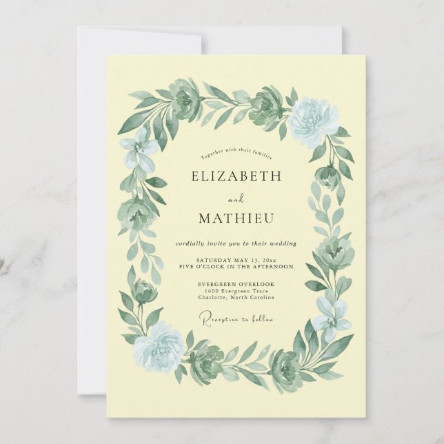 Pale Blue Verdant Garland Wedding Invitation (Front)