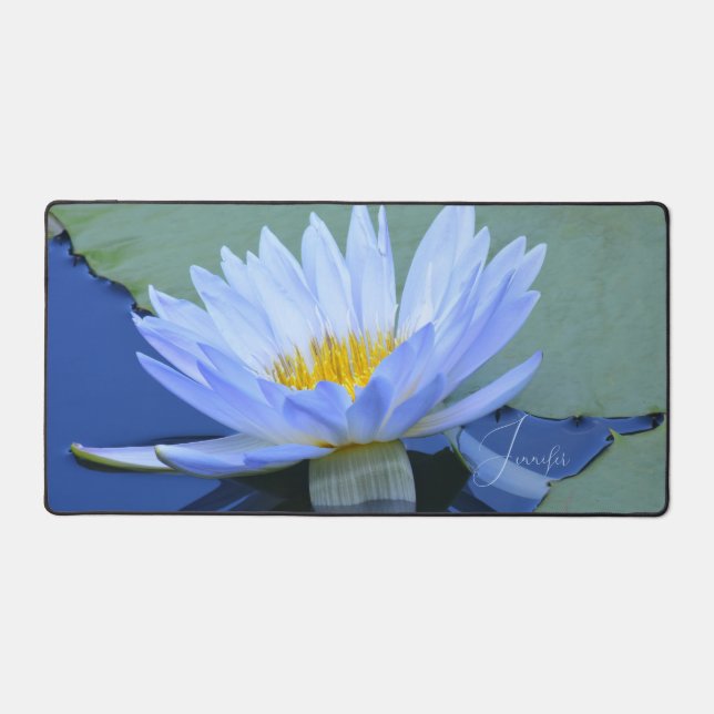 Pale Blue Water Lily Personalised Desk Mats Pads (Front)